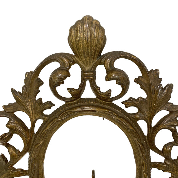 Vintage Cast Metal Frame Ornate Portrait Photo Holder Gold Victorian Oval FLAW - Picture 3 of 12